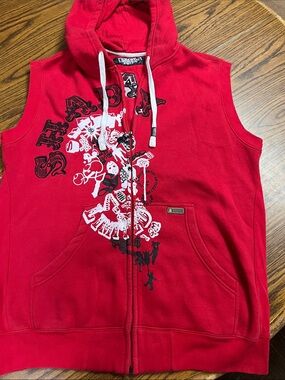 Y2K Rare Shady LTD - Eminem Red Sleeveless Zip Hoodie